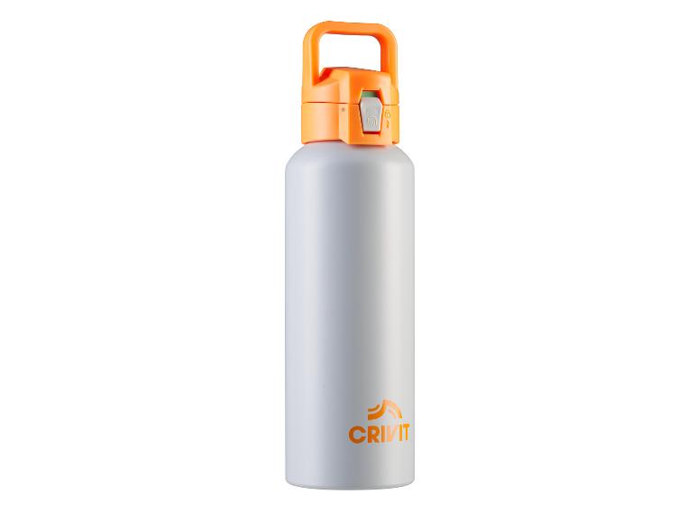 Bouteille d'eau Crivit blanche avec bouchon et poignée orange