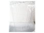 Un rideau de douche transparent en plastique avec support métallique est montré dans une baignoire blanche.