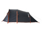Een zwarte Tambu tent met oranje details.