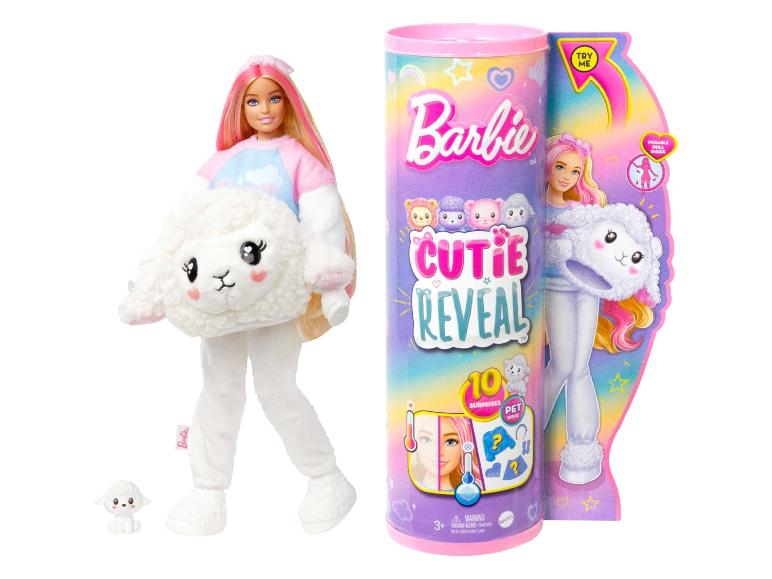 Barbie Cutie Reveal pop met een schaap-thema, inclusief een pop en een huisdier.