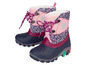 Deux bottes d'hiver roses à imprimé léopard avec des semelles lumineuses.