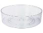 Récipient de rangement rond transparent avec fond nervuré.