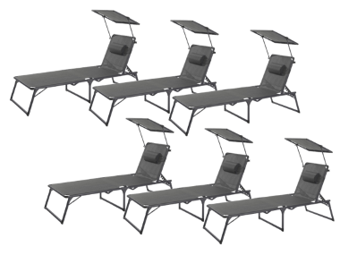 LIVARNO® Set de 6 chaises longues aluminium »Houston« avec pare-soleil