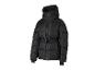 Doudoune noire matelassée avec capuche et ceinture à la taille