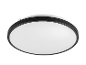 Moderne ronde plafondlamp met zwarte rand.