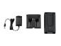 Chargeur de batterie avec adaptateur secteur et bloc-batterie.