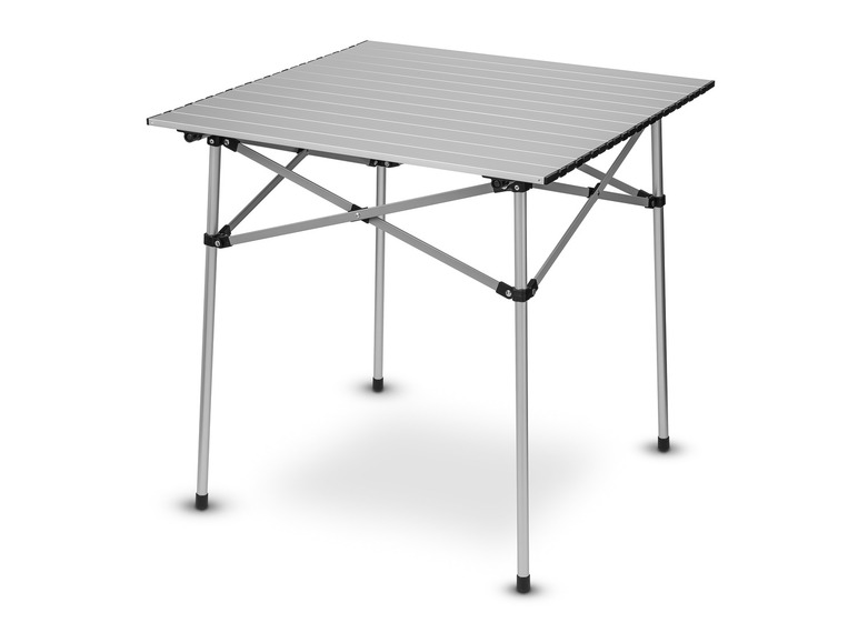 Une table pliante en aluminium pour le camping ou le pique-nique.