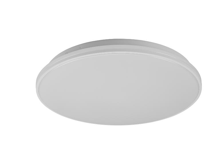 Een ronde, witte plafondlamp.