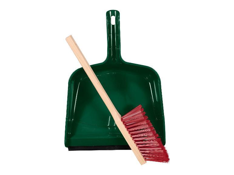 Pelle à poussière verte avec une brosse rouge