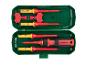 Een set Parkside schroevendraaiers in een groene koffer.