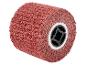 Rouleau abrasif rouge pour ponceuse, avec un centre noir et blanc.