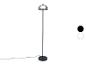 Lampadaire noir avec abat-jour en verre fumé, avec options de couleur noir et blanc.