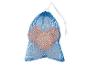 Blauwe nettas met witte en oranje tafeltennisballen