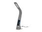 Lampe de bureau LED grise avec affichage numérique indiquant l'heure, la date et la température.