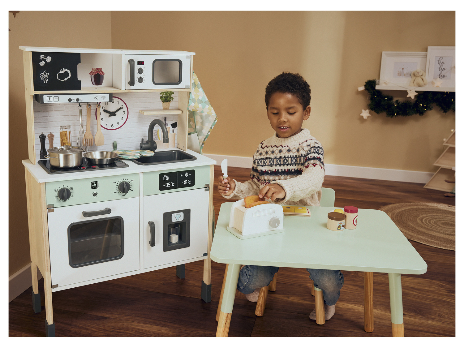 Cuisine en Bois Enfants avec Machine à Glaçons Sonore et Lumineuse