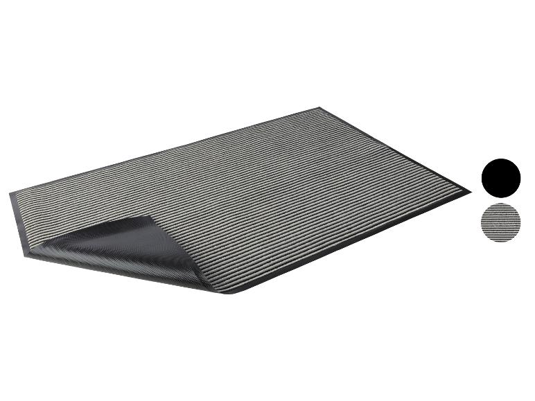 Paillasson rayé avec bordure noire.