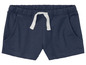 Donkerblauwe korte broek met witte koordjes.