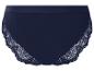 Culotte femme bleu marine avec détails en dentelle sur les côtés.