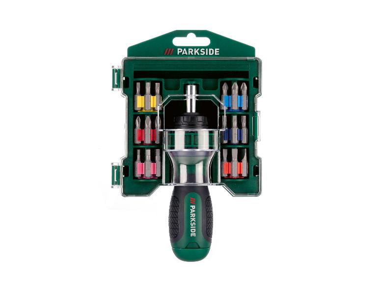 Jeu de tournevis Parkside avec différents embouts.