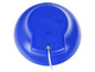 De achterkant van een blauwe Google Home Mini-speaker met een wit snoer.