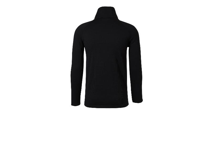 Chemise noire à manches longues avec col montant, vue de dos.