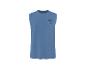 Blauw mouwloos T-shirt met 'Surfing Vibe Tropical Club'-opdruk en palmbomen.