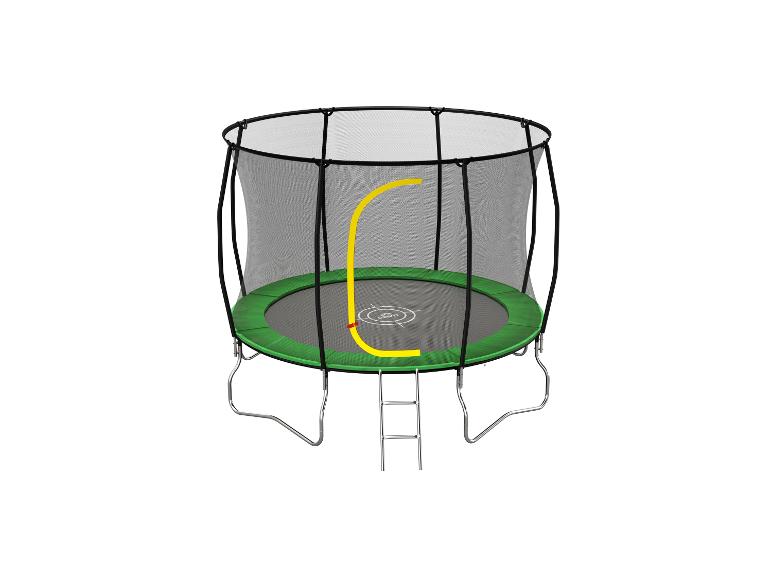 Groene trampoline met veiligheidsnet en ladder