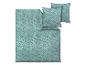 Parure de lit avec taies d'oreiller à motif géométrique turquoise.
