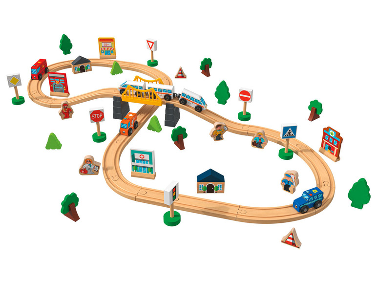 Aller en mode plein écran Playtive Set de chemin de fer en bois ville ou ferme - Photo 1