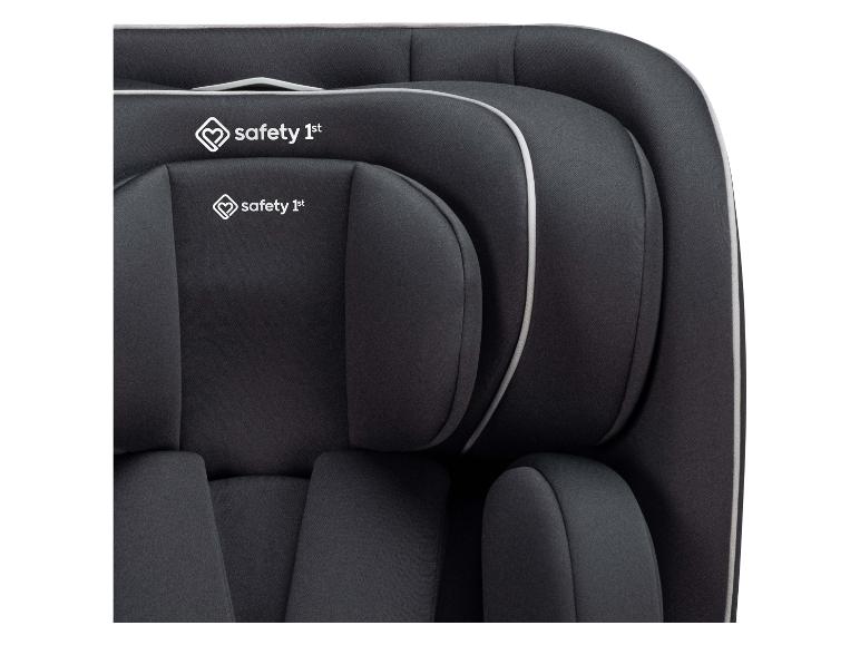 Donkergrijs autostoeltje met wit 'safety 1st' logo