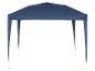 Een blauwe partytent met een metalen frame.