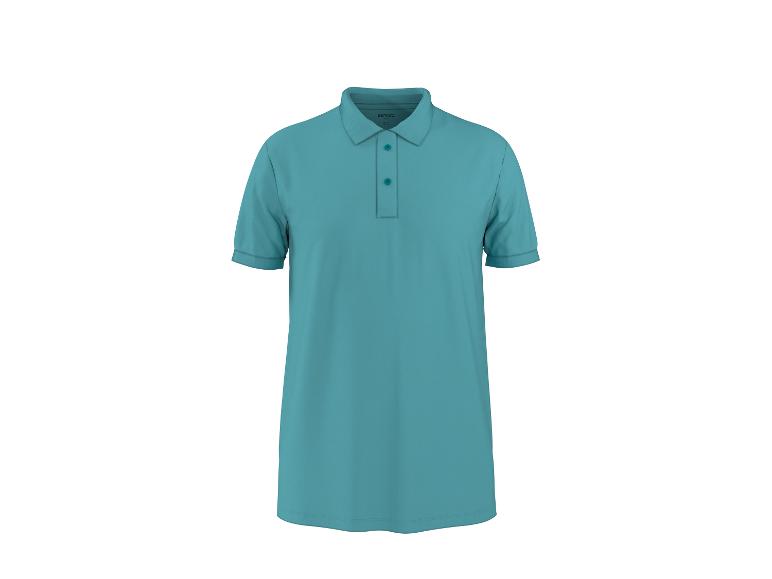 Turquoise blauwe dames polo met korte mouwen, kraag en knopen.