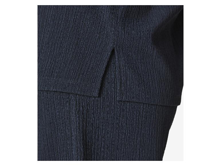 Bijpassend top en broek, getextureerde stof, donkerblauw.