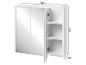 Witte spiegel badkamerkast, 65x60x17cm, met open planken en deuren.