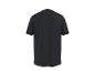 T-shirt noir à manches courtes avec petit logo blanc sur la manche gauche, vue arrière.