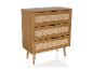 Houten ladekast met drie lades met rotan fronten, op schuine poten.