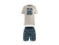 Pyjama homme : t-shirt beige à motif palmiers et short à carreaux.