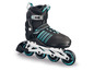 Patins à roulettes noirs avec des accents turquoise.