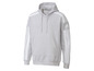 Un sweat à capuche Adidas gris avec des bandes blanches sur les manches.