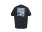 Donkerblauw T-shirt met surfer-, palmbomen- en golfprint, met de tekst «RIDE THE WAVES FEEL THE FLOW».