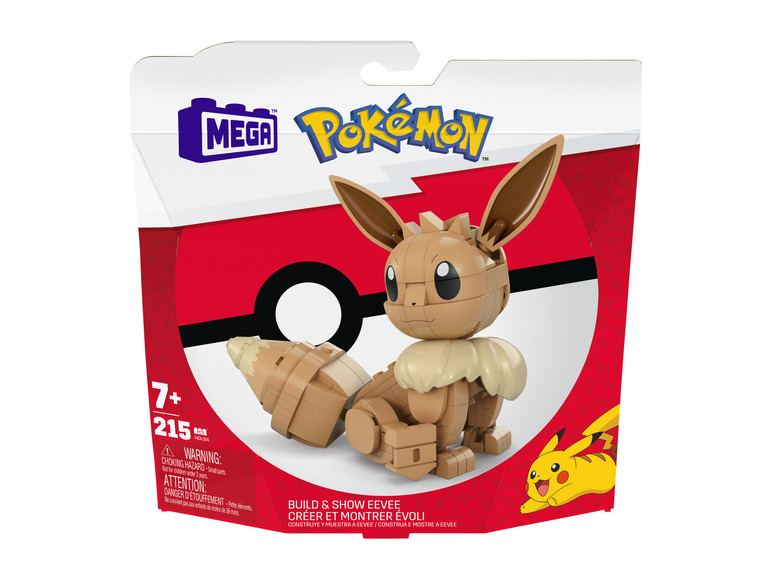 Mega construction et exposition d'Eevee, une figurine Pokémon.
