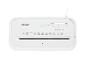 Witte Tronic papierversnipperaar met bedieningselementen en veiligheidspictogrammen.