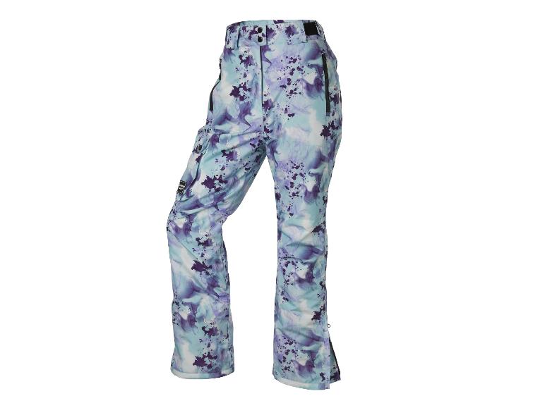 Skibroek met abstracte blauwe en paarse print.