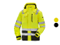 Une veste de travail Porsche jaune avec des bandes réfléchissantes et une partie inférieure noire.