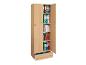 Houten kast met open planken vol mappen en boeken, waaronder 'MODERN' en 'ARCHITECTURE'.