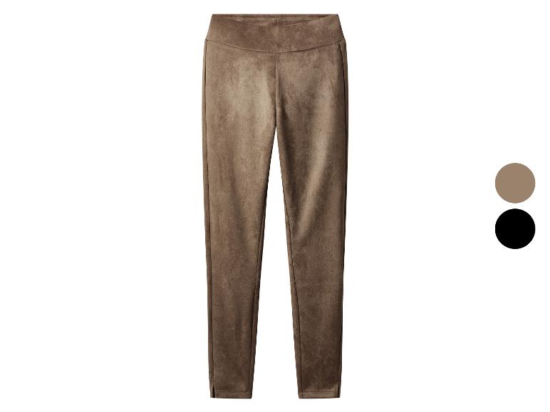 Bruine suède legging met enkelsplitten en kleuropties.