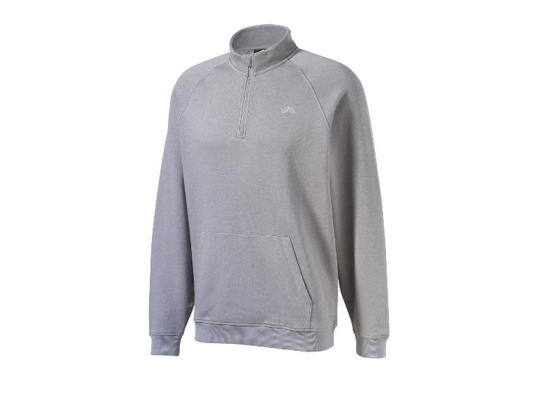 Grijze sweater met rits en kangoeroezak.