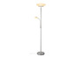 Un lampadaire argenté avec deux abat-jours.