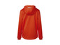 Een oranje softshell jack met capuchon.