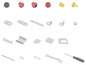 Pièces métalliques pour le modélisme, y compris un tournevis et un écrou.